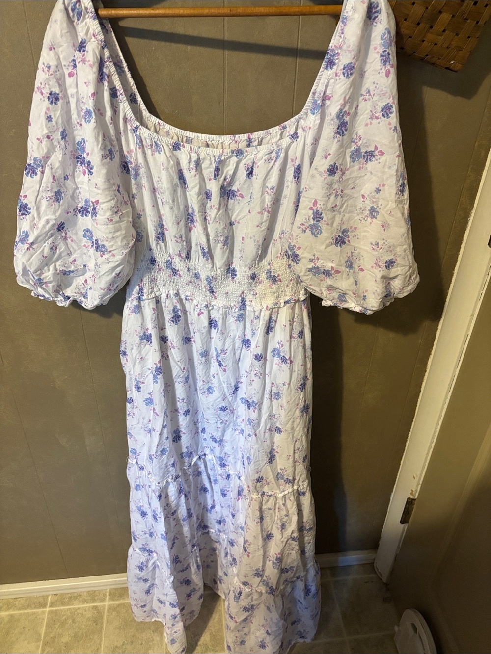 LoveShackFancy White Maxi Dress with Lavender Floral